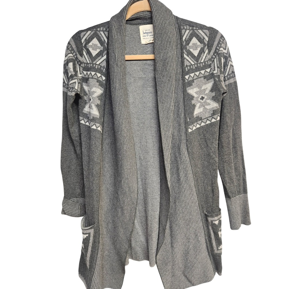 Between Me & You Womens XS Grey Southwestern Geometric Cotton Cardigan Sweater